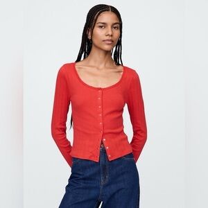 Gap New Nordic Red Pointelle Crop Cardigan – Size Large – 100% Cotton